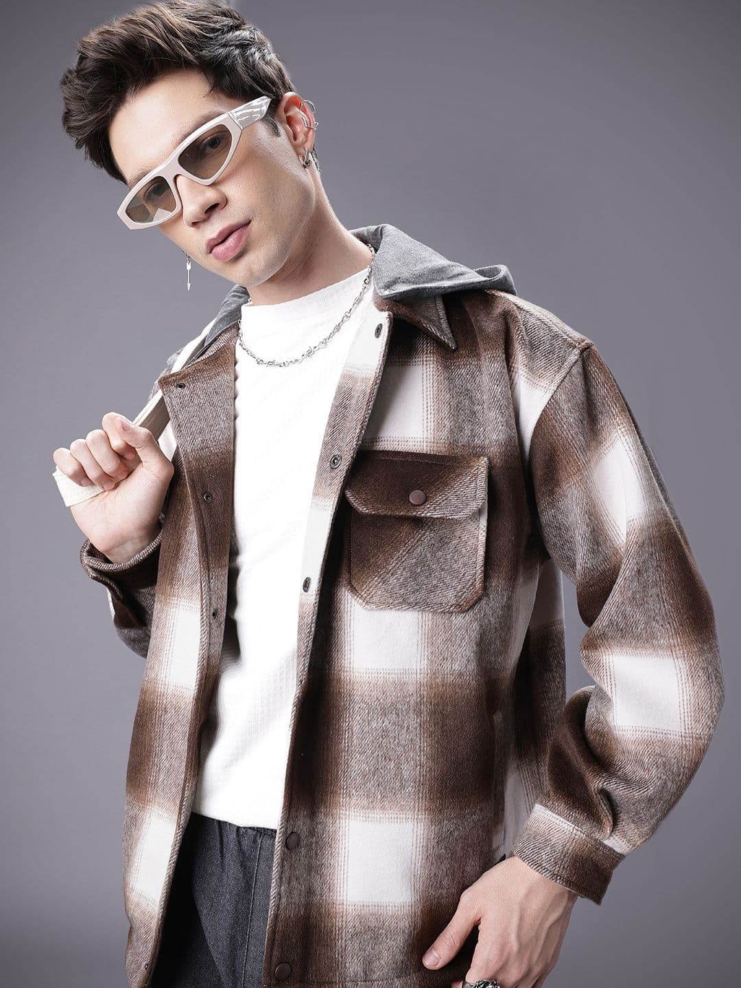SOKO STREET Checked Hooded Tailored Jacket - view 1