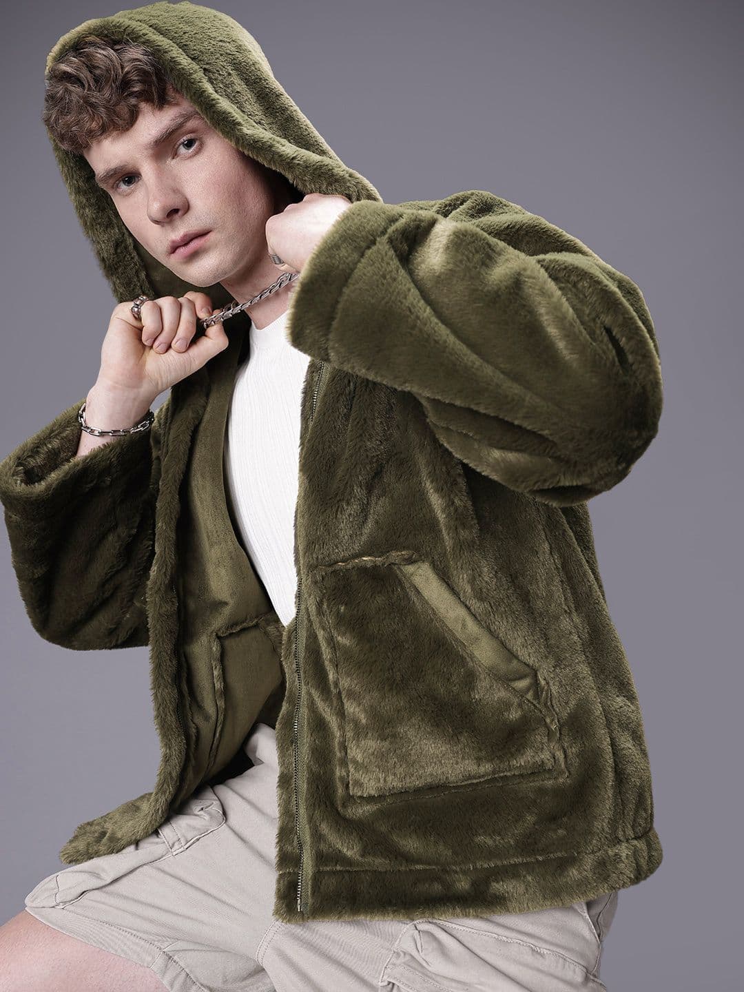 SOKO STREET Faux Fur Reversible Hooded Tailored Jacket - view 1
