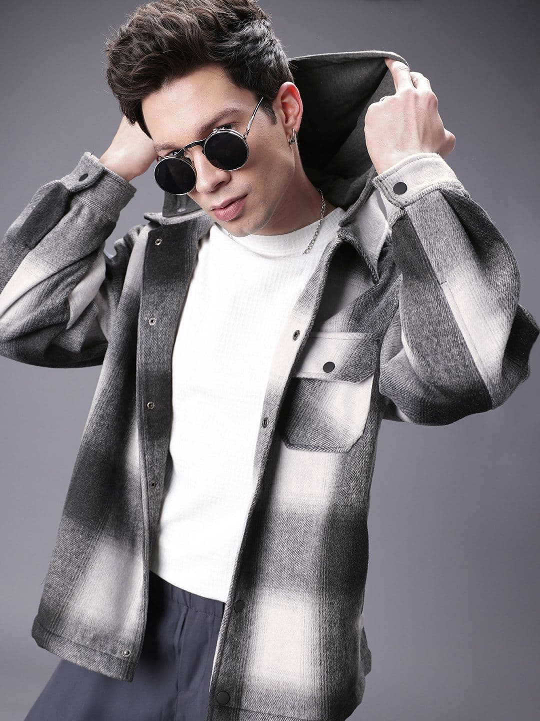 SOKO STREET Checked Tailored Jacket With Detachable Hood - view 1