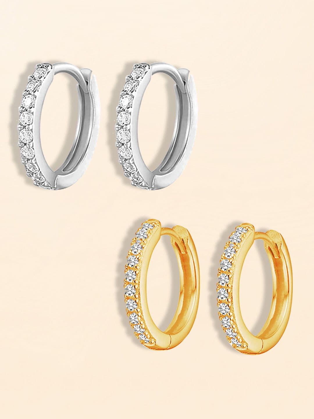Peora Set Of 2 Silver-Plated American Diamond Studded Hoop Earrings - view 1