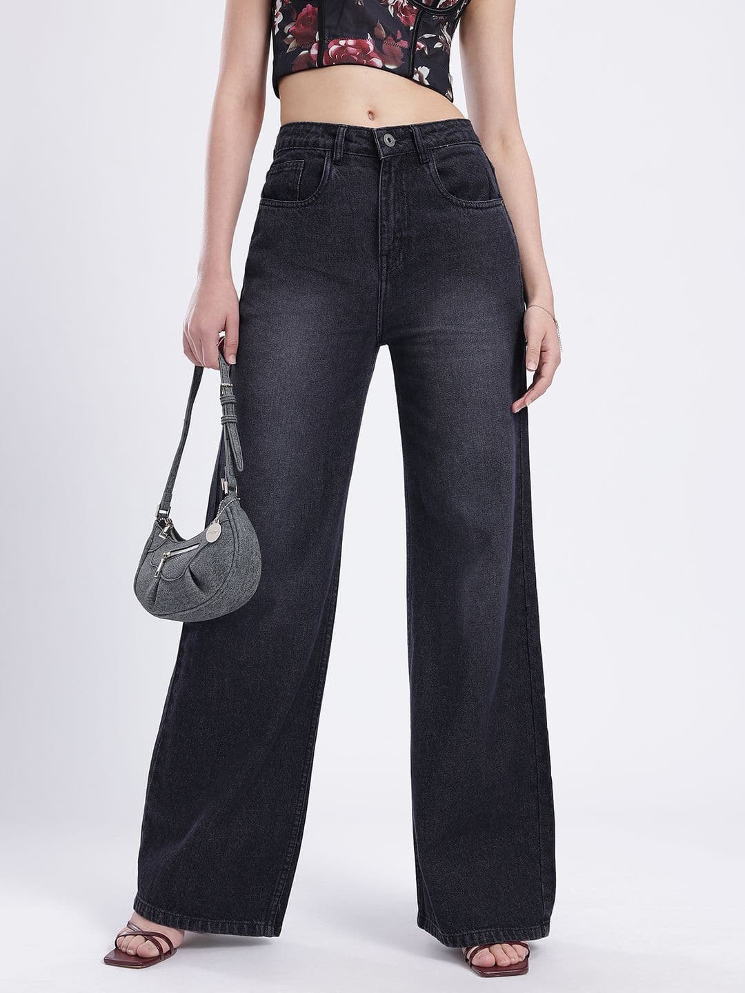 glitchez Women Mid-Rise Light Fade Pure Cotton Wide Leg Jeans - view 1
