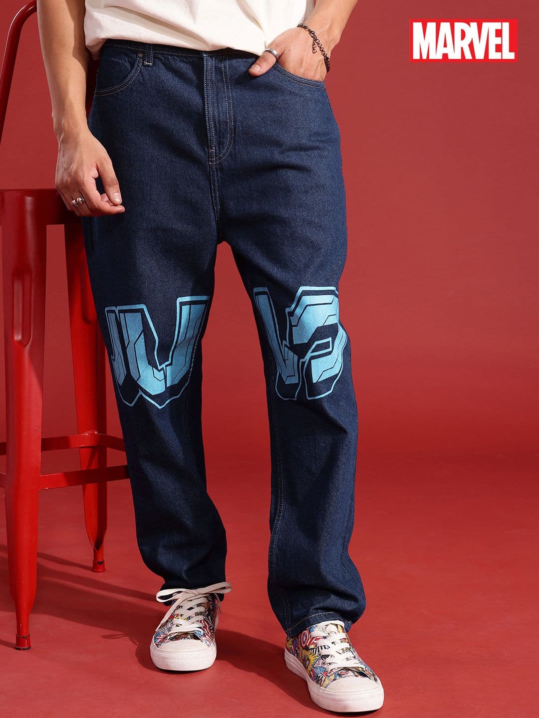 MARVEL STREET Men Pure Cotton Barrel Fit Printed Jeans - view 1