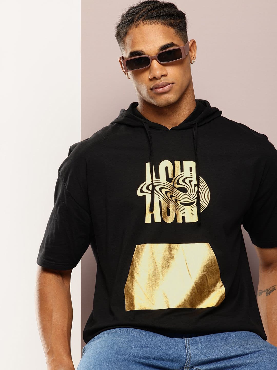 Kook N Keech Men Printed Hooded Drop-Shoulder Sleeves Oversized T-shirt - view 1