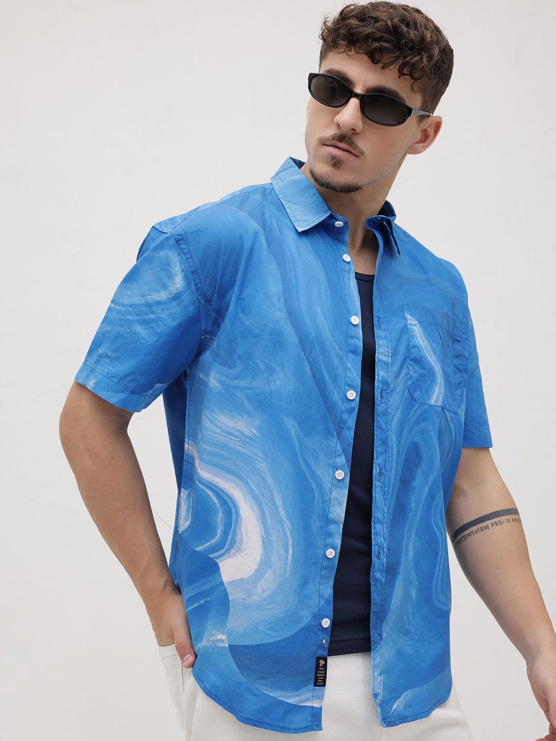 The Roadster Life Co. Abstract Printed Drop-Shoulder Sleeves Pure Cotton Relaxed Fit Shirt - view 1