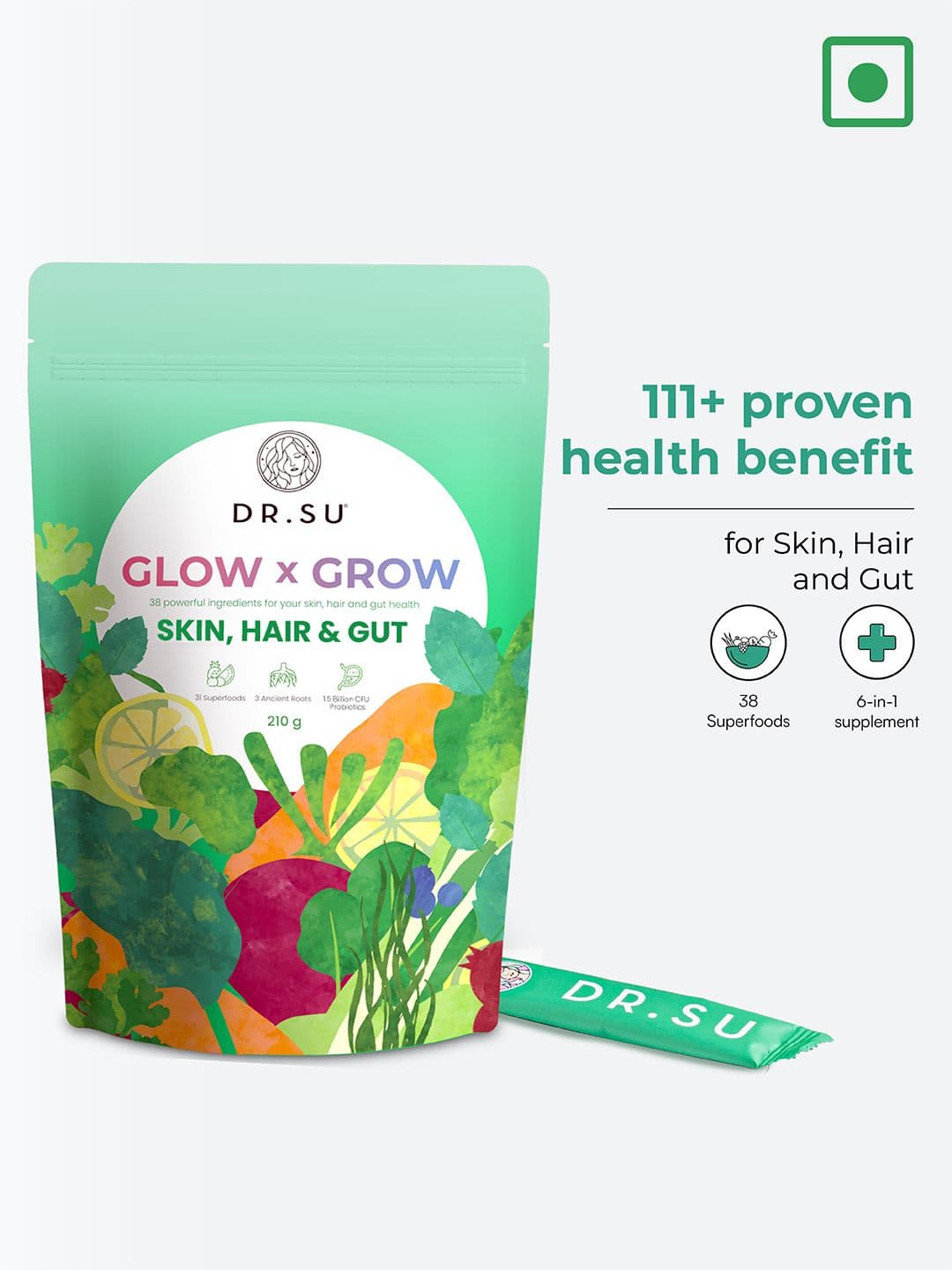 Dr. Su Glow x Grow Supplement for Skin, Hair & Gut Health - 210 g - view 1