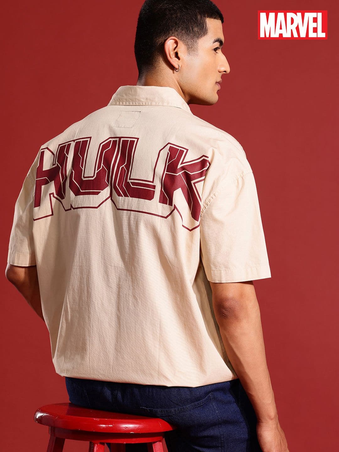 MARVEL STREET Hulk Printed Pure Cotton Drop-Sleeves Relaxed Fit Shirt with Utility Pockets - view 1