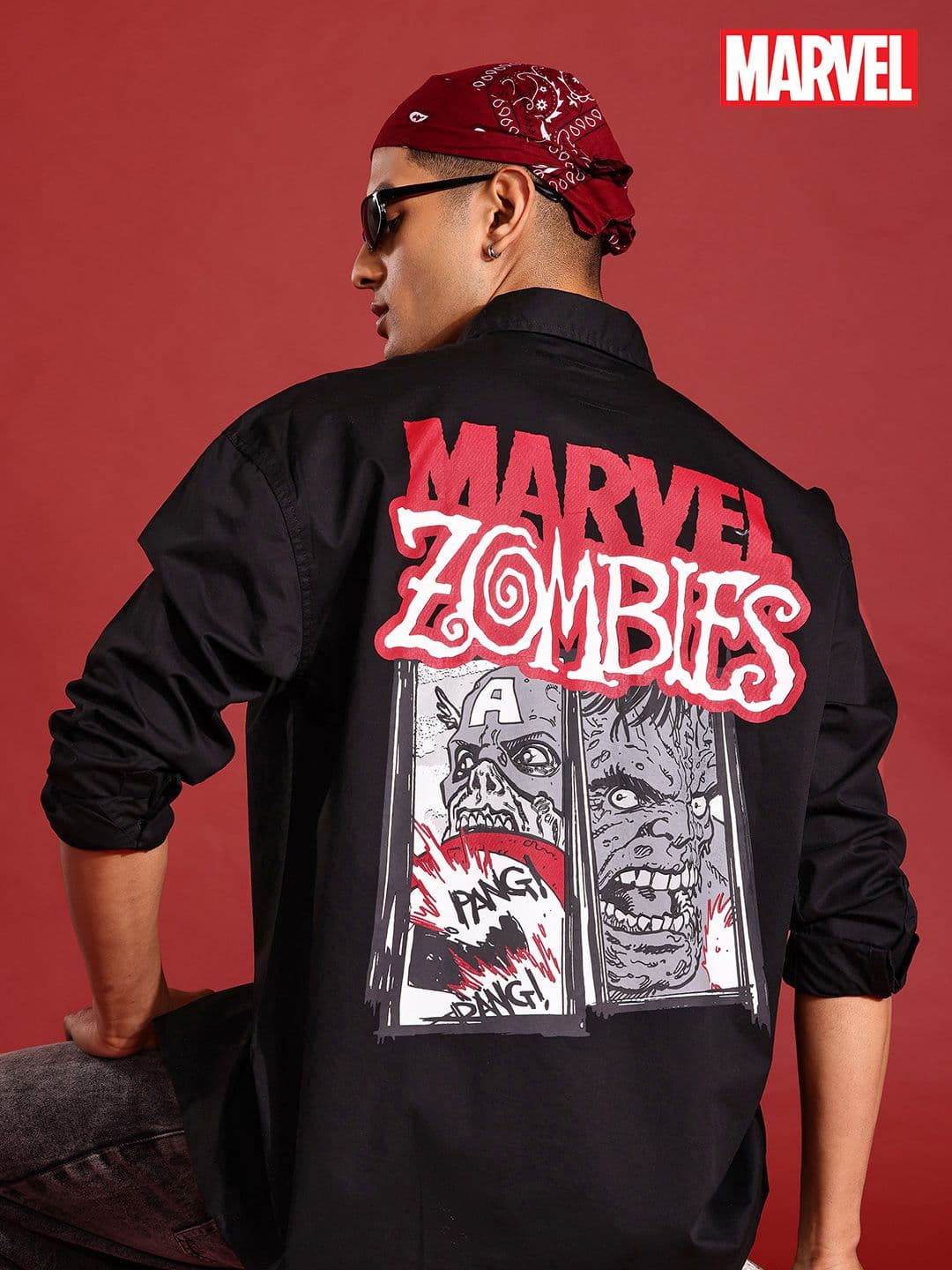 MARVEL STREET Zombies Print Drop-Sleeves Pure Cotton Oversized Shirt - view 1