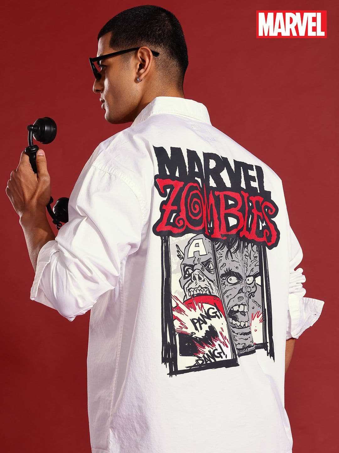 MARVEL STREET Zombies Print Drop-Sleeves Pure Cotton Oversized Shirt - view 1