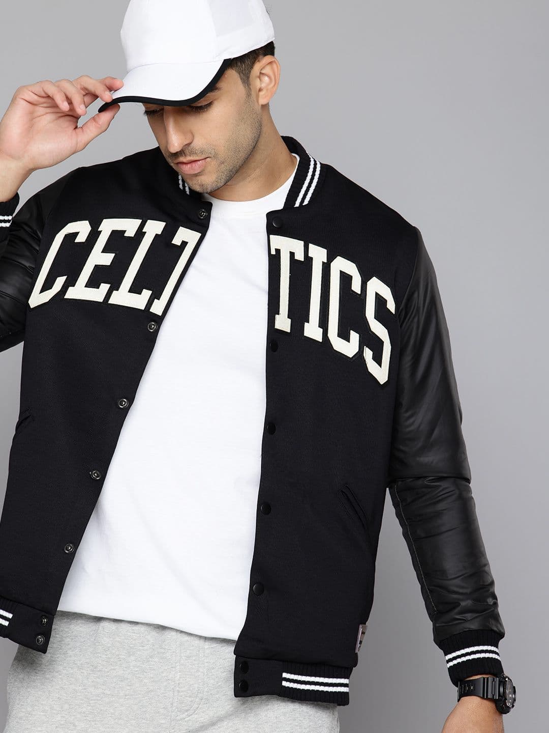 NBA Men Typography Boston Celtics Taffeta Letterman Varsity Jacket - view 1