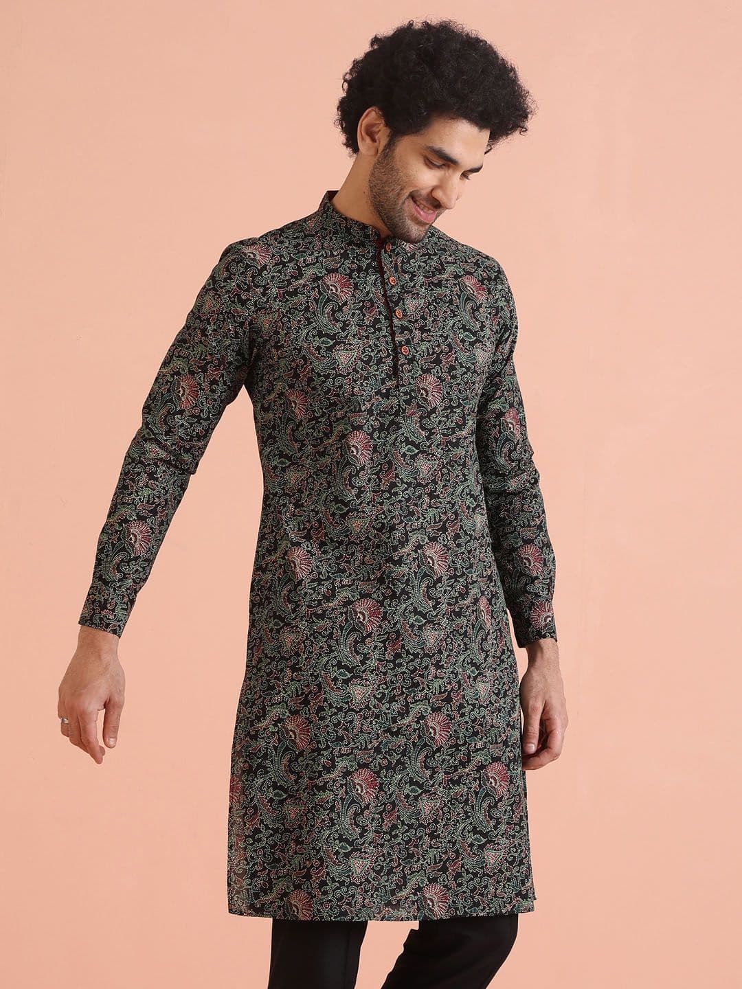 KISAH Ethnic Motifs Printed Mandarin Collar Straight Kurta - view 1