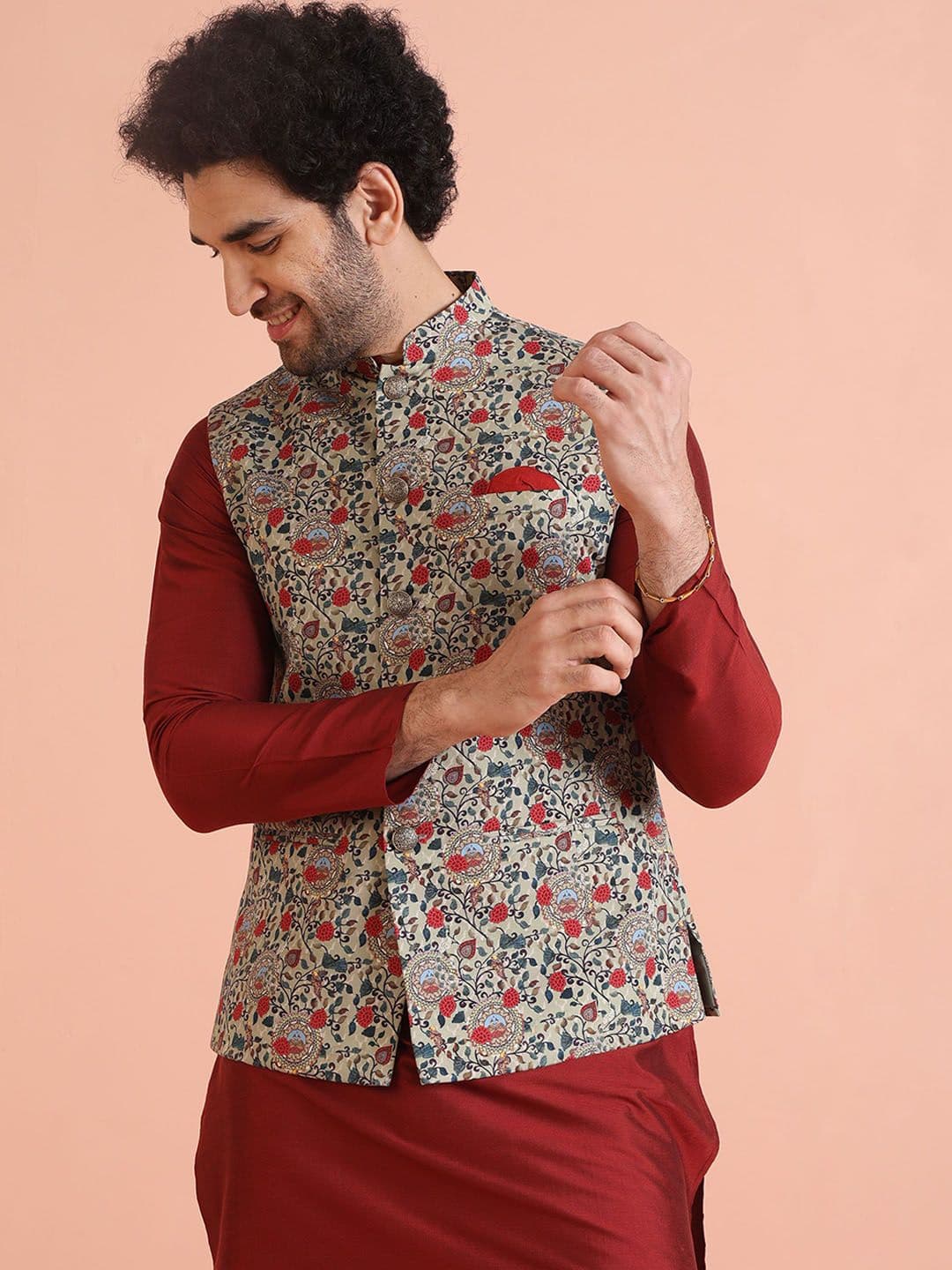 Kisah Men Printed Mandarin Collar Nehru Jacket - view 1
