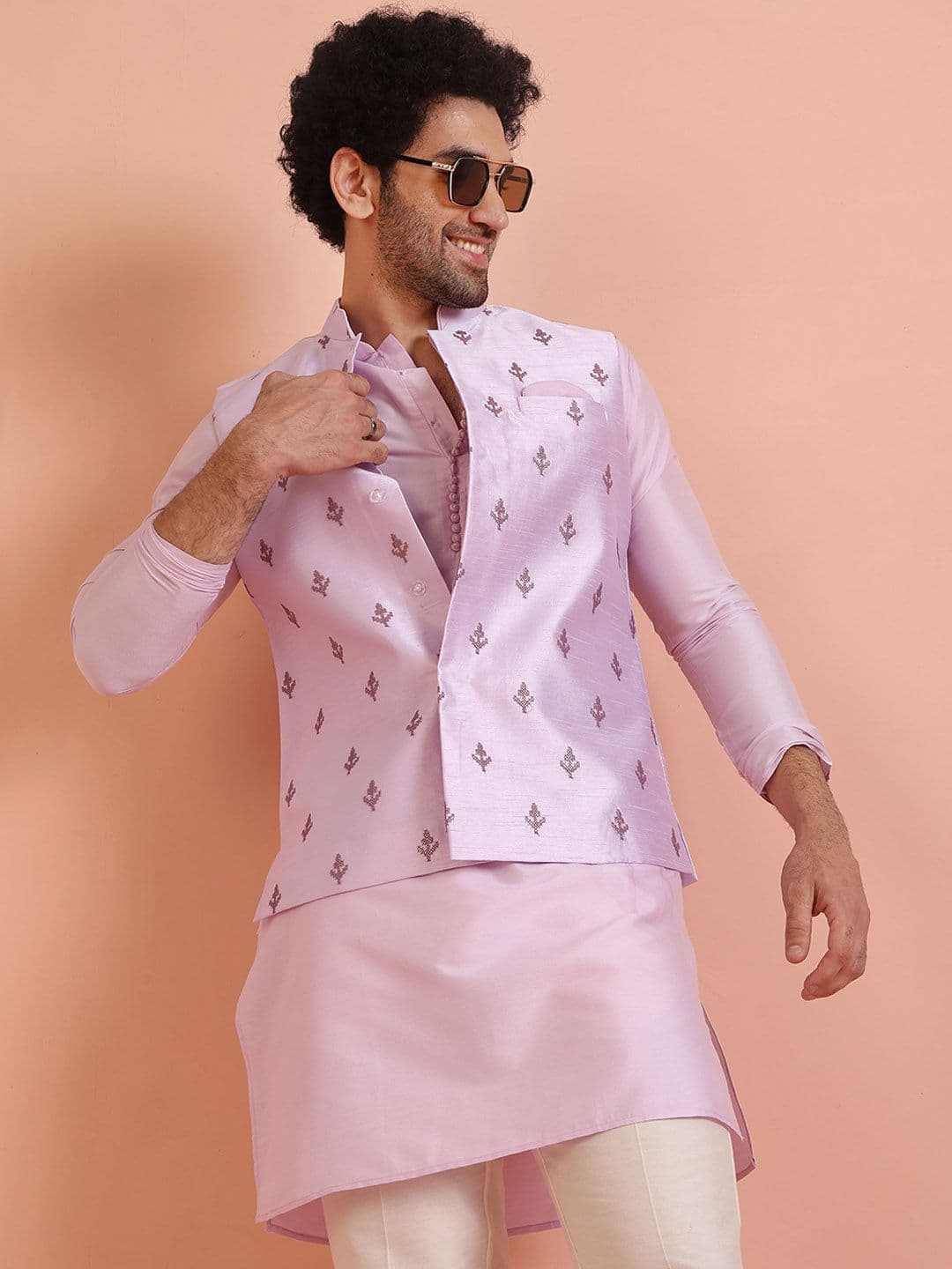 KISAH Men Mandarin Collar Embroidered Nehru Jacket - view 1