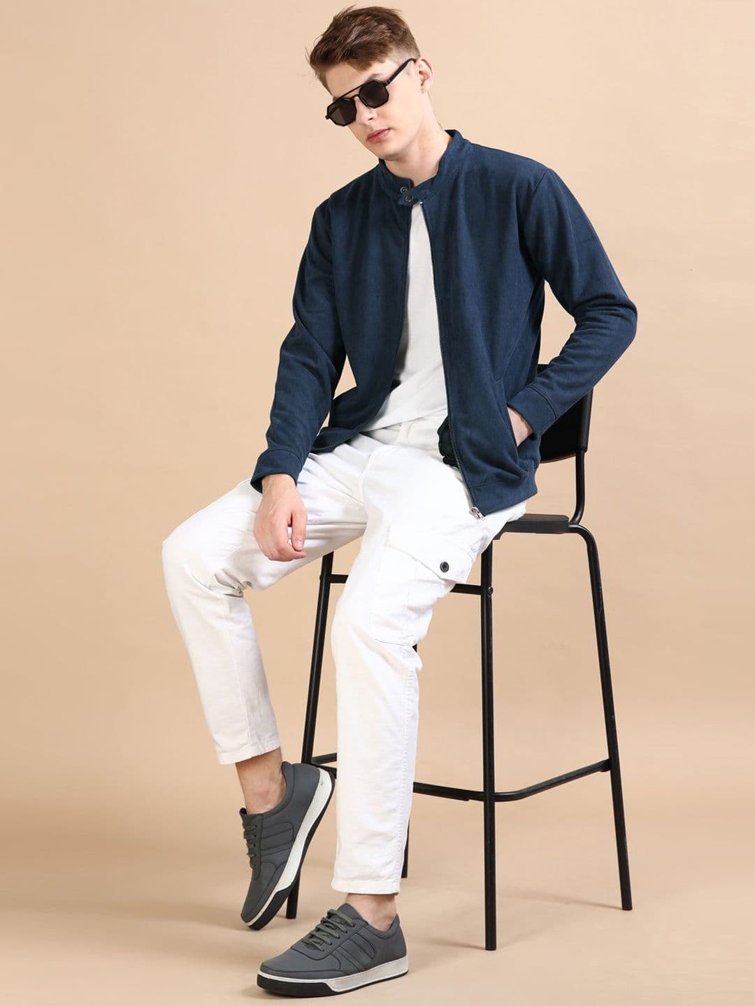 Bushirt Men Mandarin Collar Solid Casual Bomber Jacket - view 1