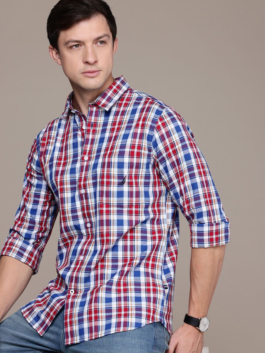 Nautica Premium Slim Fit Tartan Checked Pure Cotton Casual Shirt - view 1