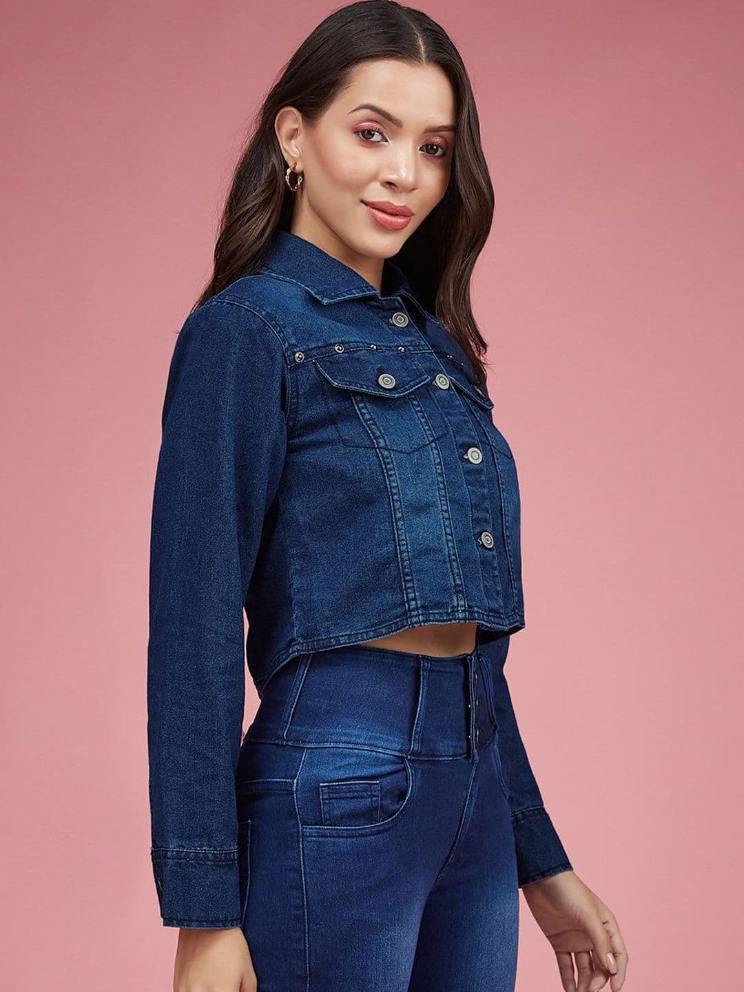 Miss Chase Women Washed Crop Denim Jacket - view 1