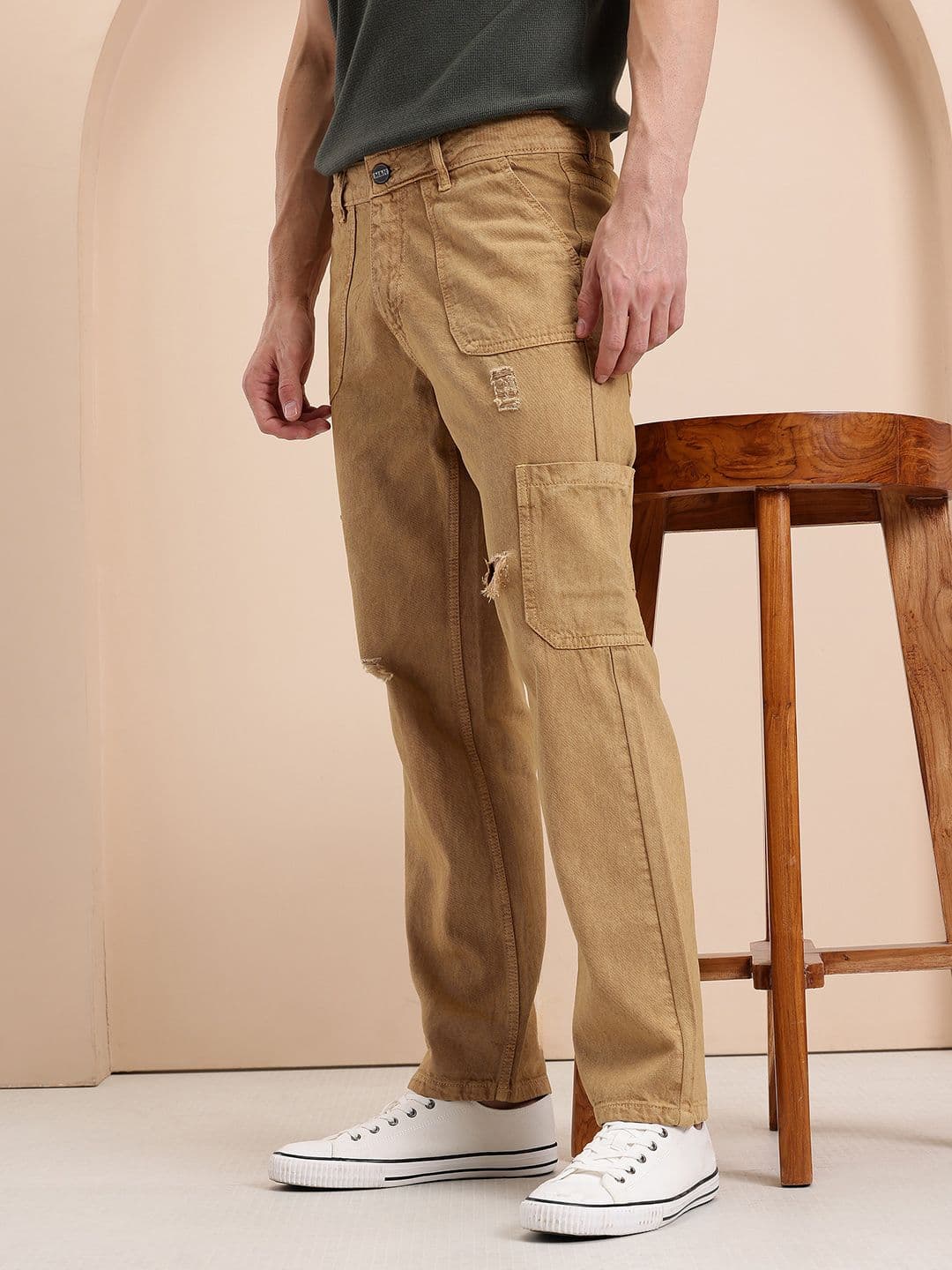 Mast & Harbour Men Cargo-Style Regular Fit Ripped Jeans - view 1