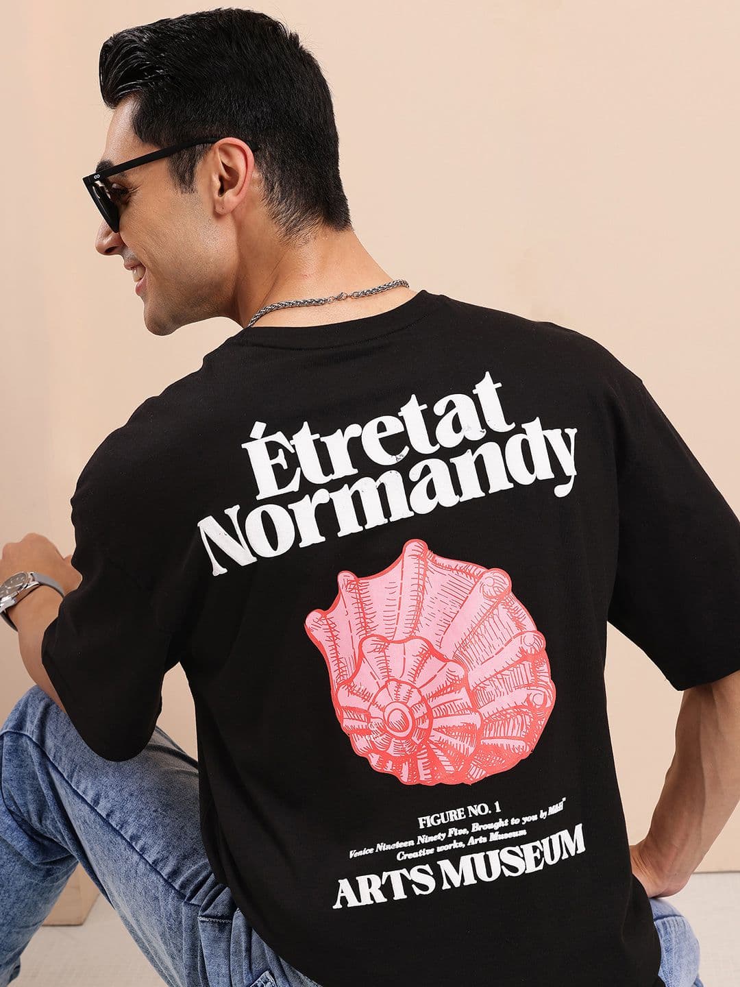 Mast & Harbour Typography Printed Drop-Shoulder Sleeves Oversized T-shirt - view 1