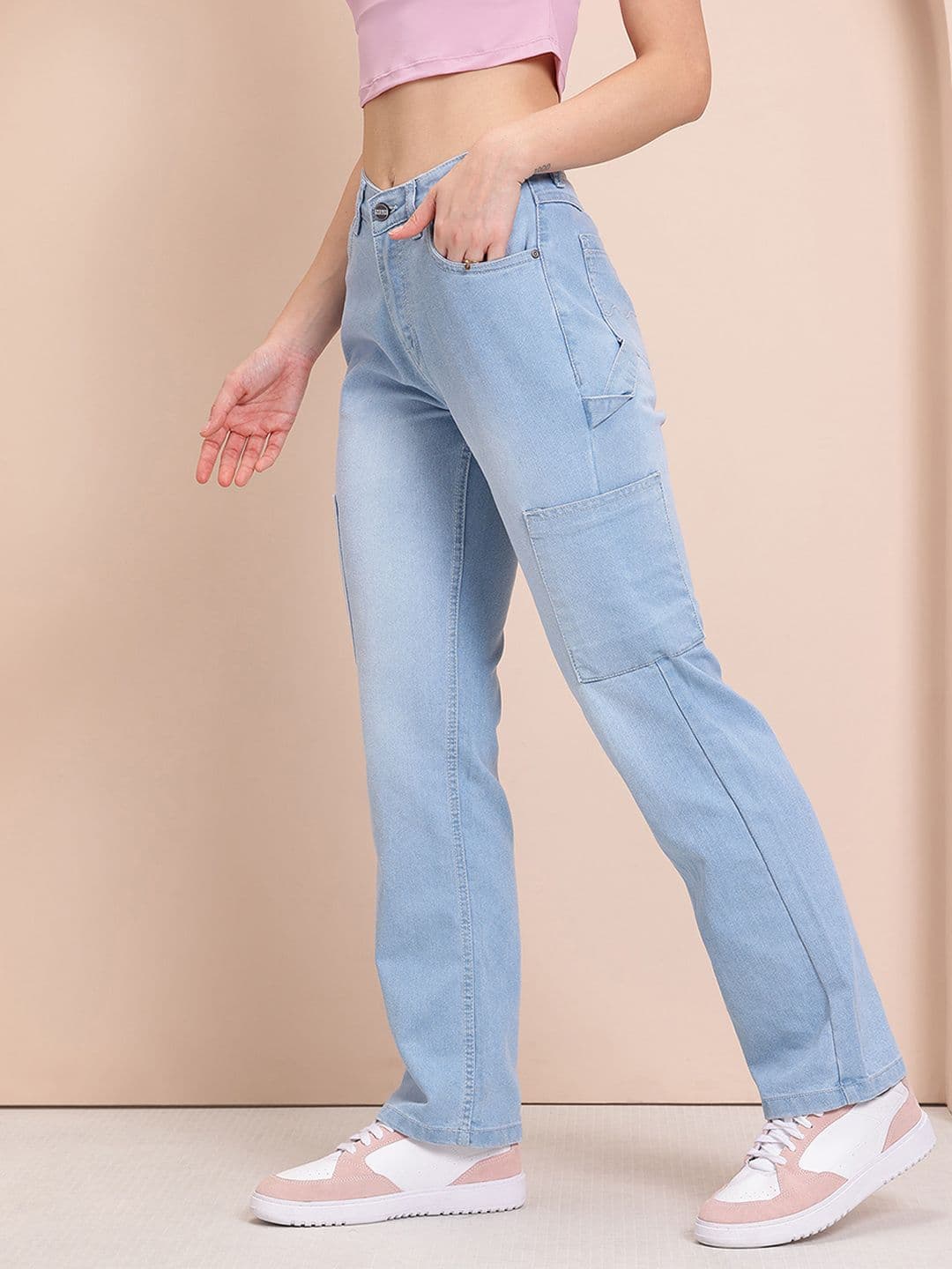 Mast & Harbour Women Regular Fit Light Fade Cargo Jeans - view 1