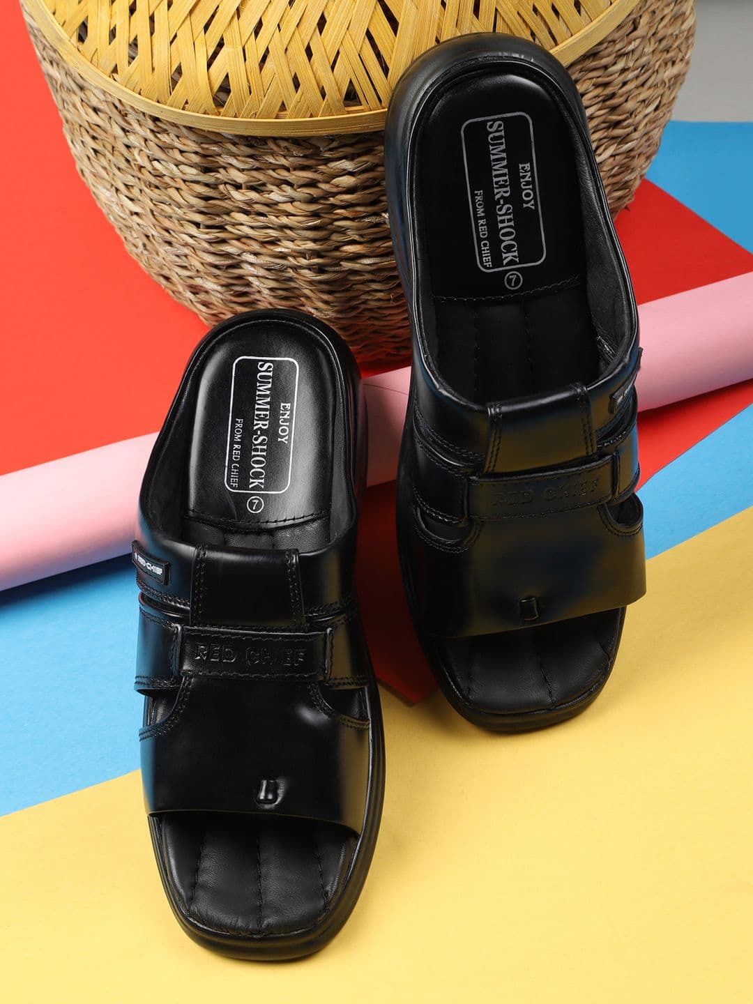 Red Chief Men Black Leather Sandals - view 1