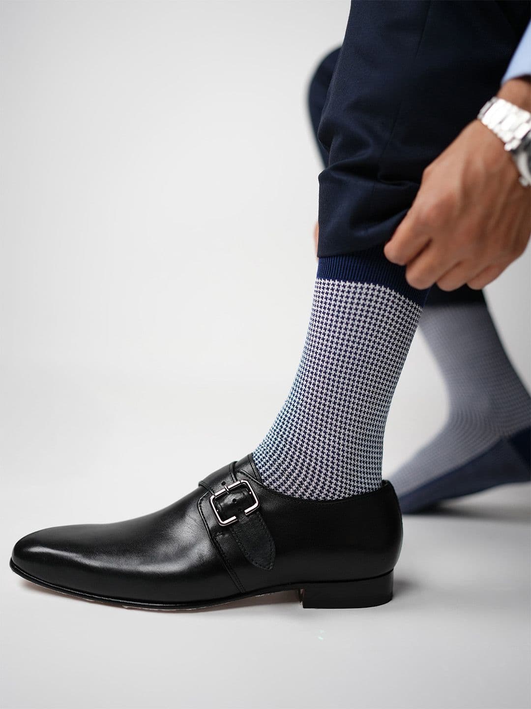 Theater Men Blue Mercerized Cotton Formal Socks - view 1