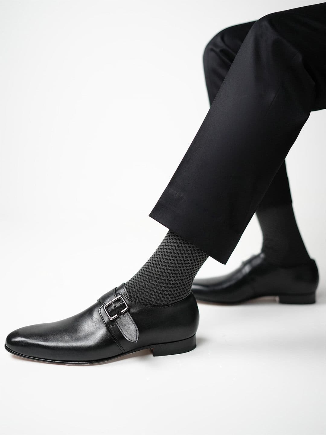 Theater Men Grey Checked Mercerized Cotton Formal Socks - view 1