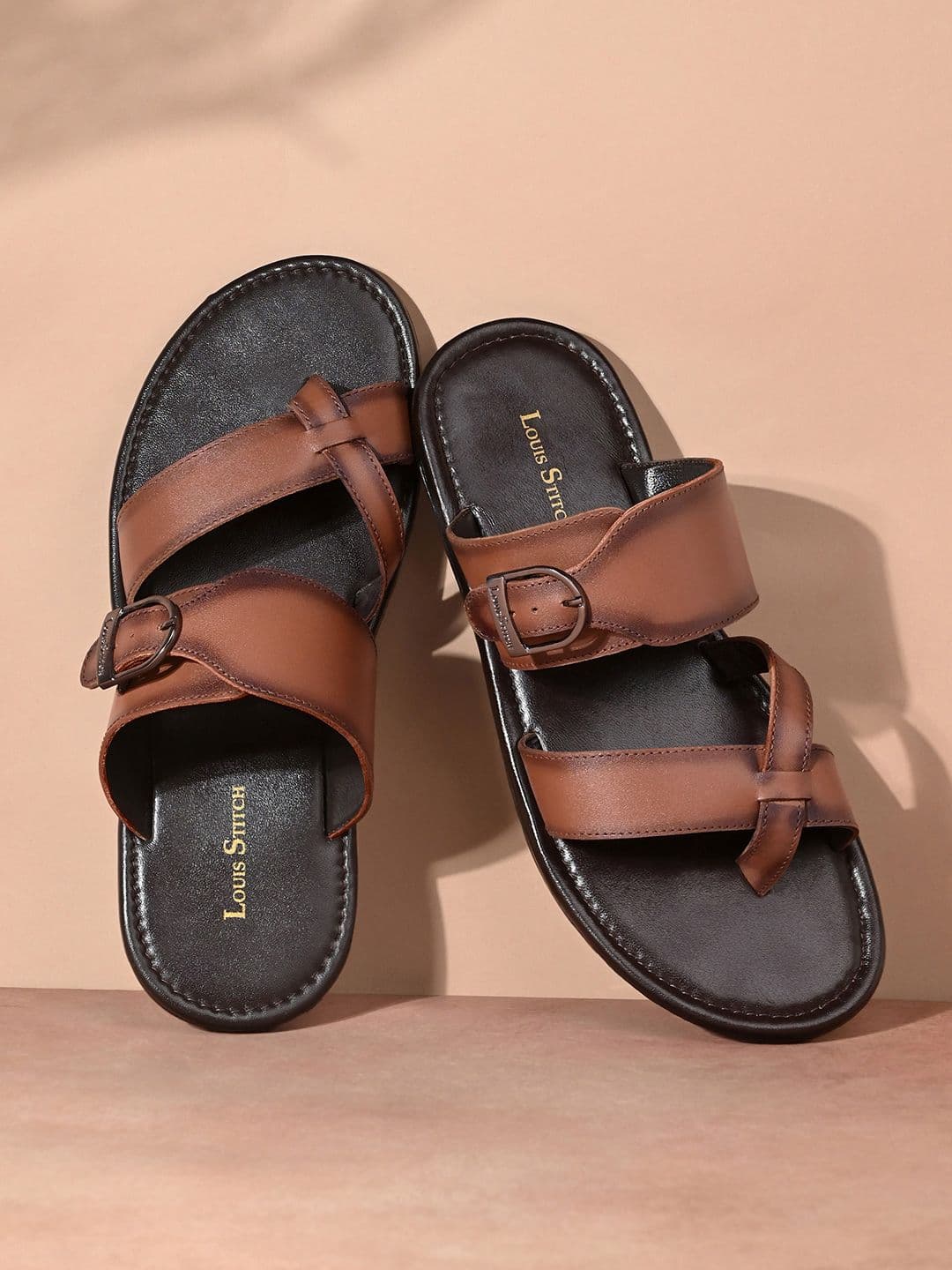 LOUIS STITCH Tan Lightweight Open Toe Leather Sandal with Adjustable Buckle - view 1