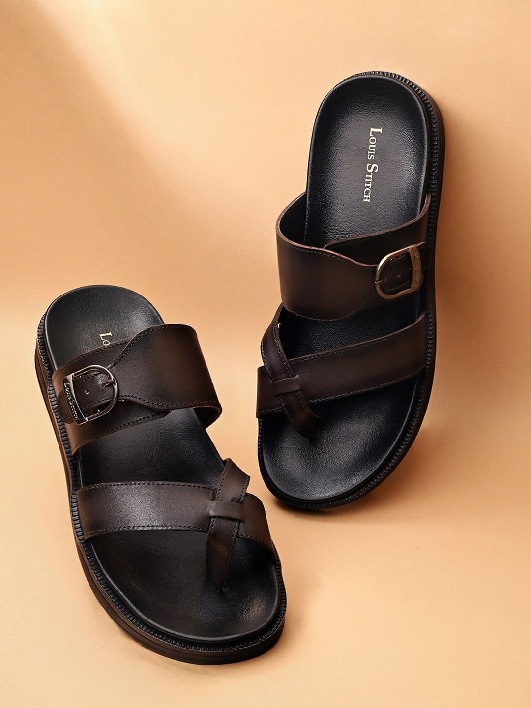 LOUIS STITCH Brunette Brown Toe Ring Lightweight Leather Sandal with Adjustable Buckle - view 1