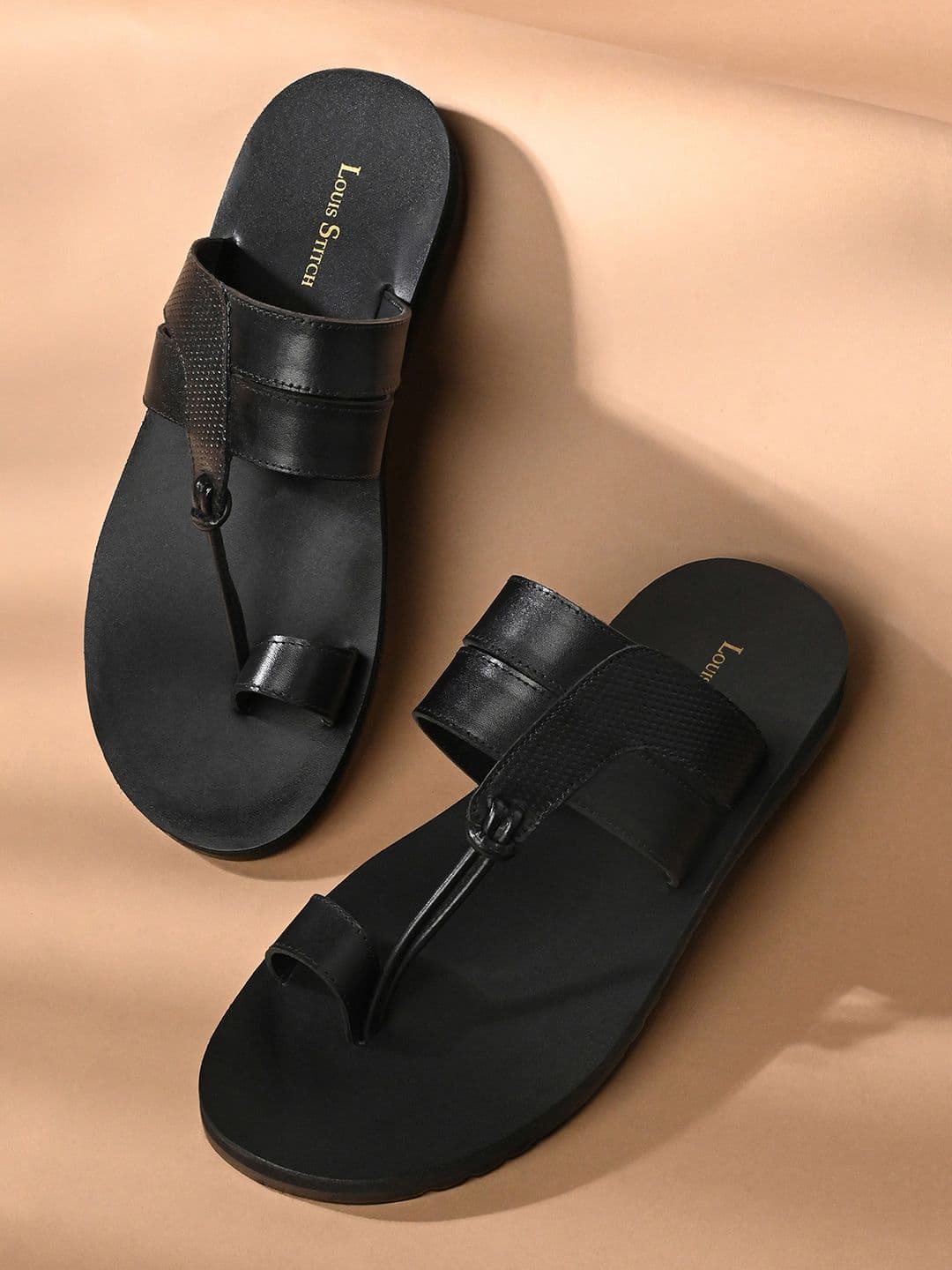 LOUIS STITCH Men Black Open Toe Lightweight Leather Sandals - view 1