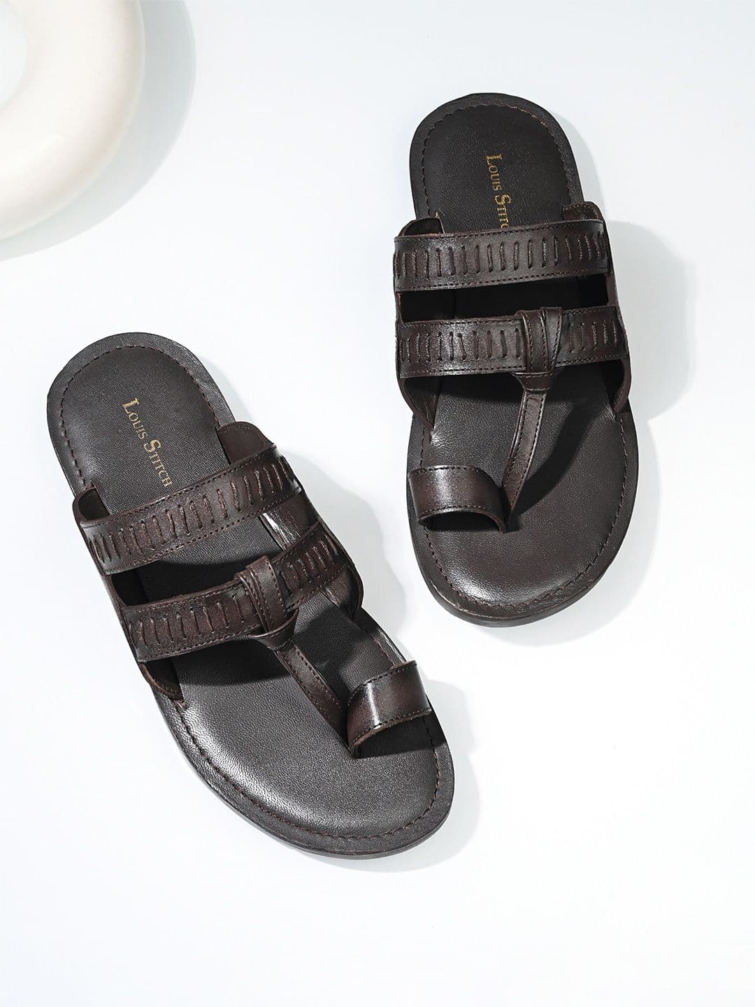 LOUIS STITCH Brunette Brown Kolhapuri Style Lightweight Toe Ring Leather Sandal - view 1