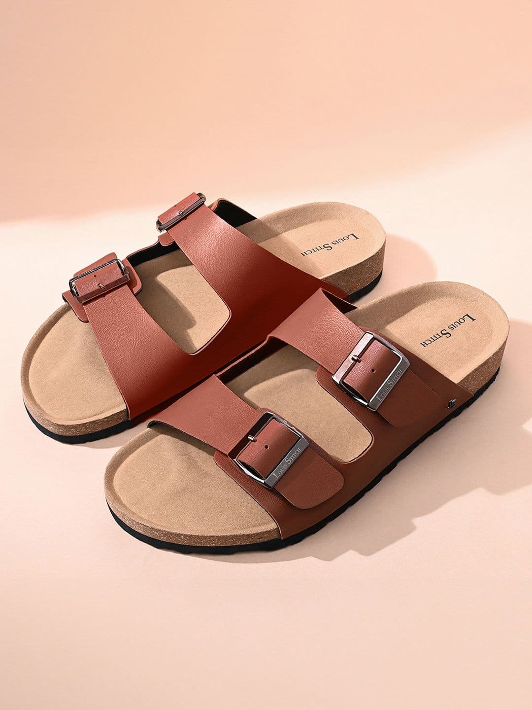 LOUIS STITCH Men Tan Lightweight Open Toe Double Strap Slip on Cork Sandals - view 1