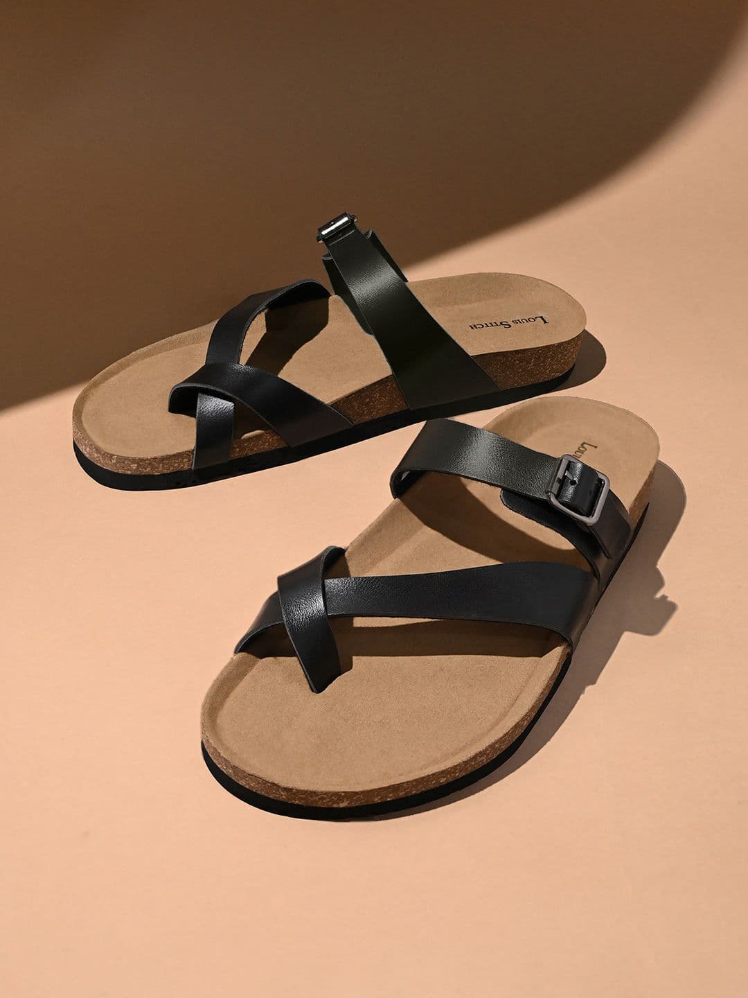 LOUIS STITCH Men Black Lightweight Open Toe ring Slip-on Cork Sandals - view 1