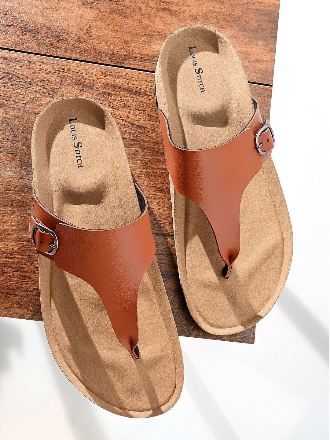 LOUIS STITCH Men Tan Open Toe Lightweight Thong Style Cork Sandals - view 1