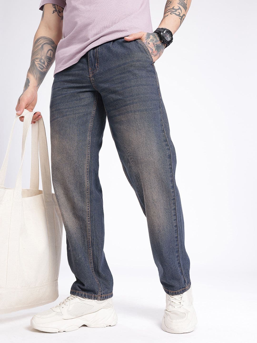 glitchez Men Loose Fit Light Fade Jeans - view 1