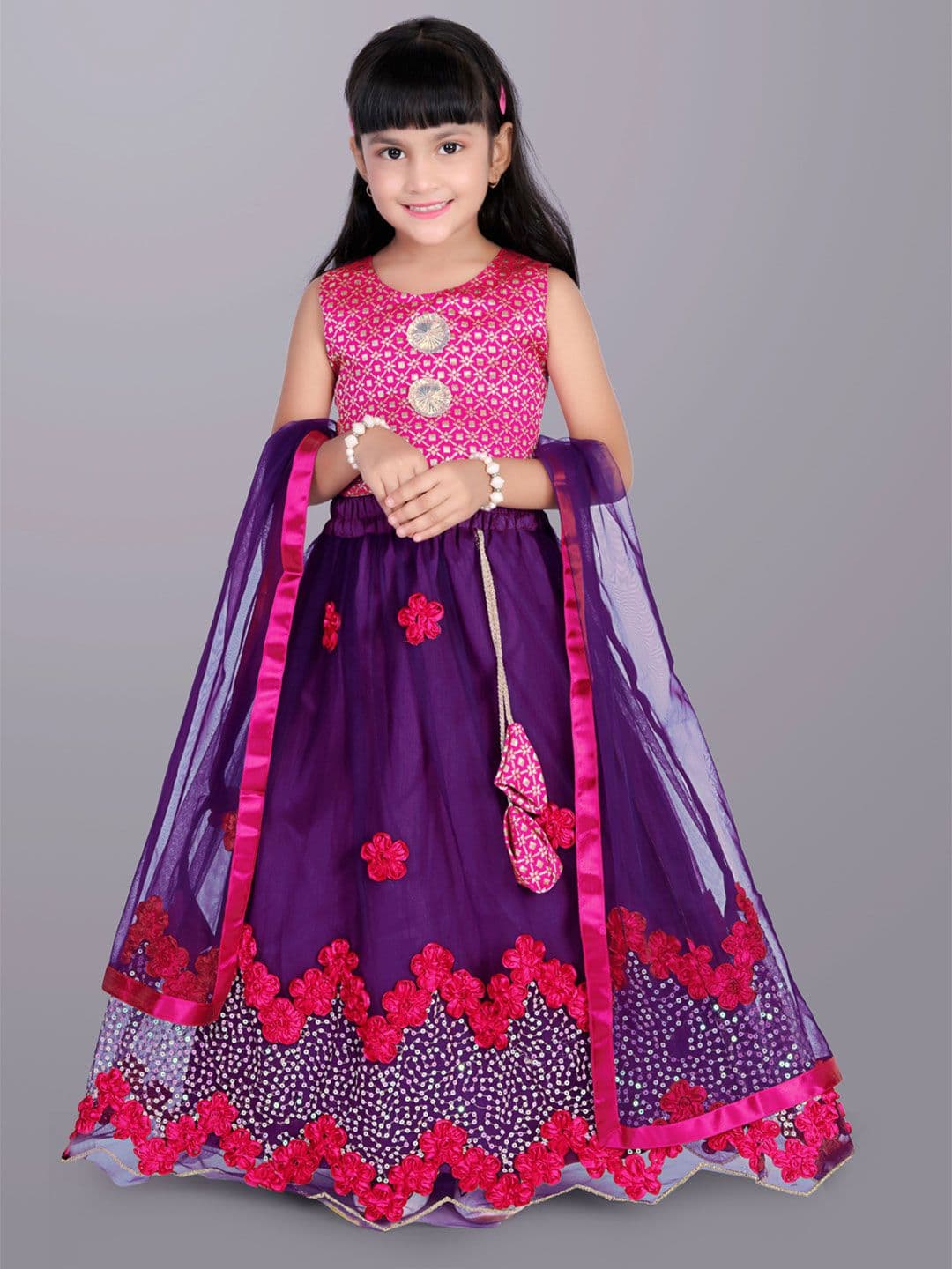 BAESD Girls Embroidered Sequinned Ready to Wear Lehenga & Blouse With Dupatta - view 1