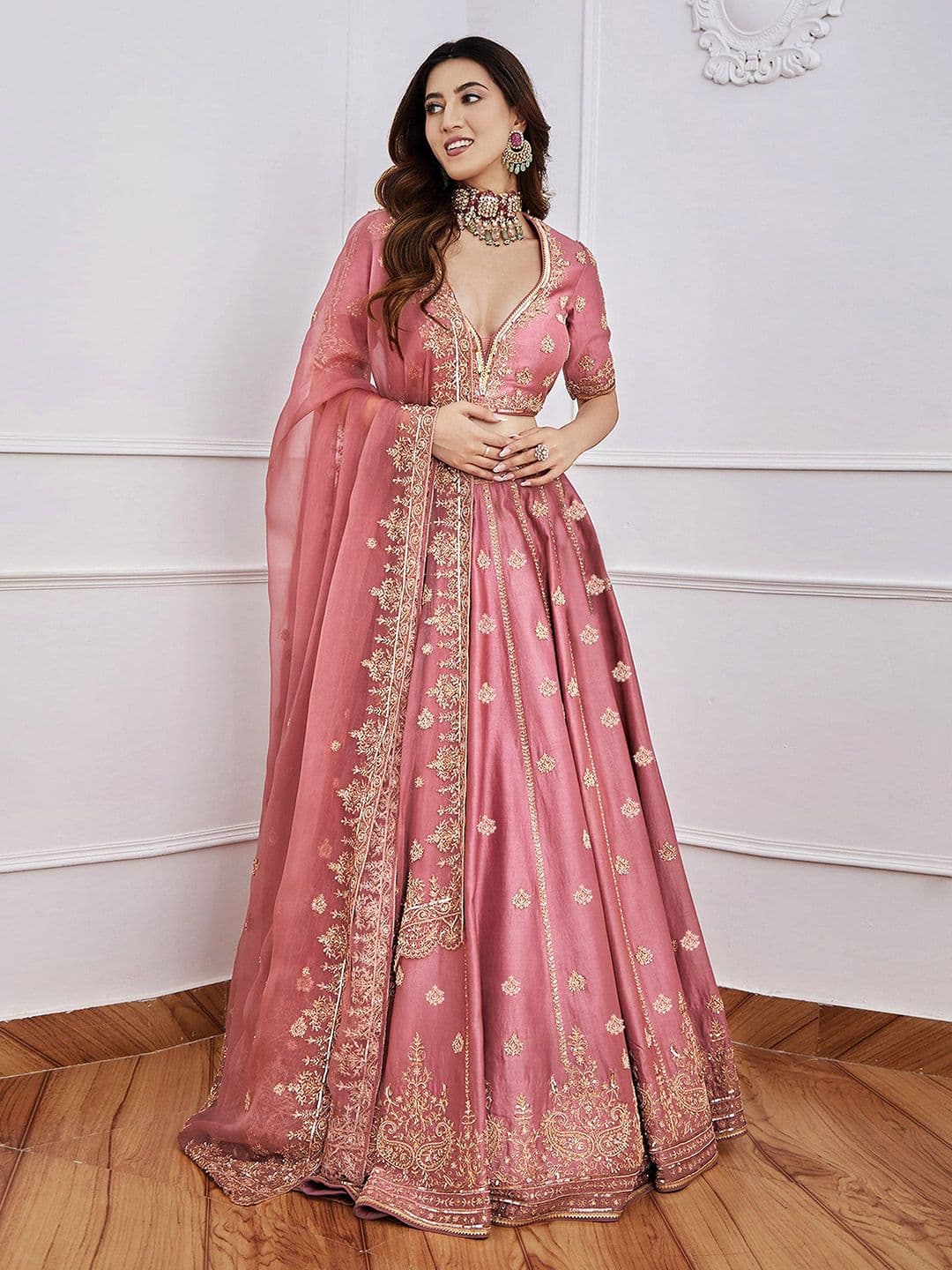 Trendmalls Embroidered Sequinned Semi-Stitched Lehenga & Unstitched Blouse With Dupatta - view 1