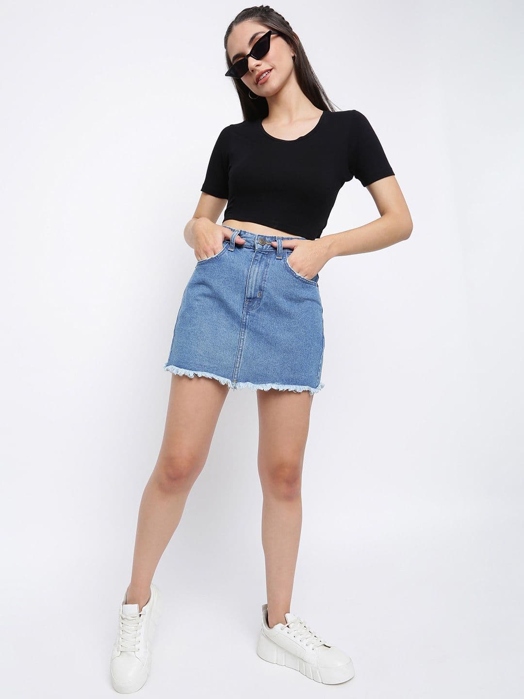 Belliskey Women Solid Blue Straight Fit Denim Mini Skirt - view 1