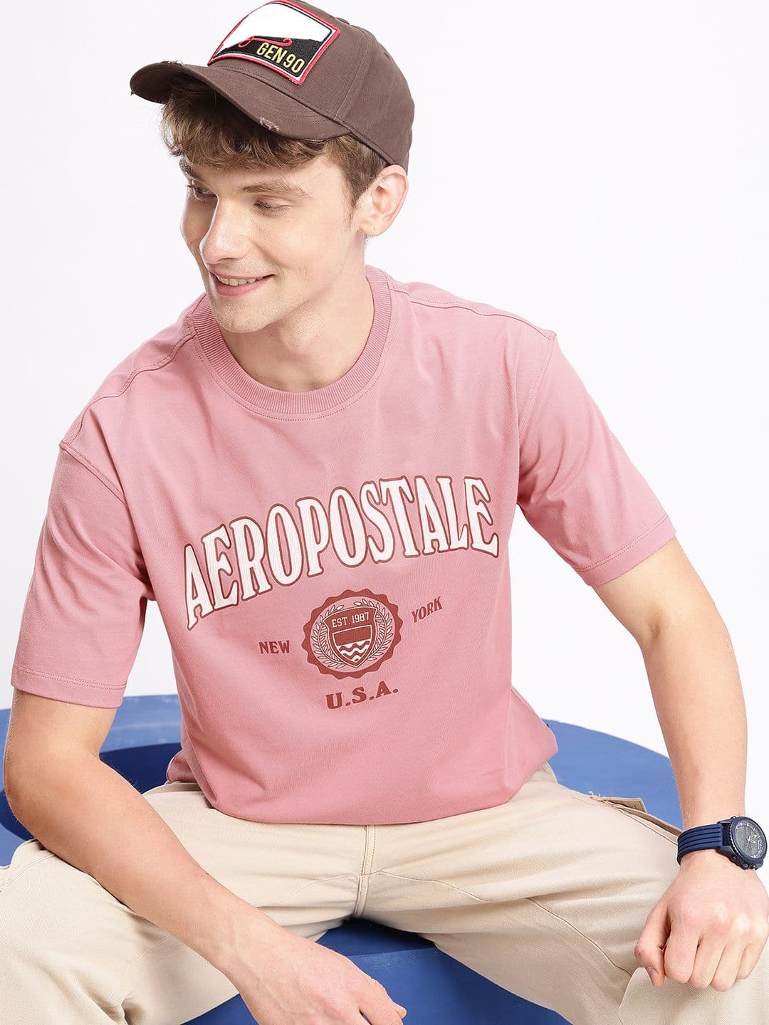 Aeropostale Brand Logo Printed Drop-Shoulder Sleeves Pure Cotton Relaxed Fit T-shirt - view 1