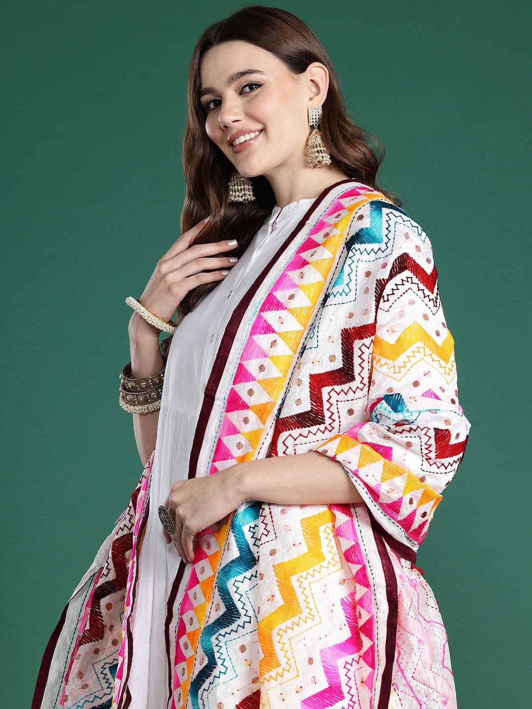 Sangria Embroidered Dupatta with Sequinned Detail - view 1