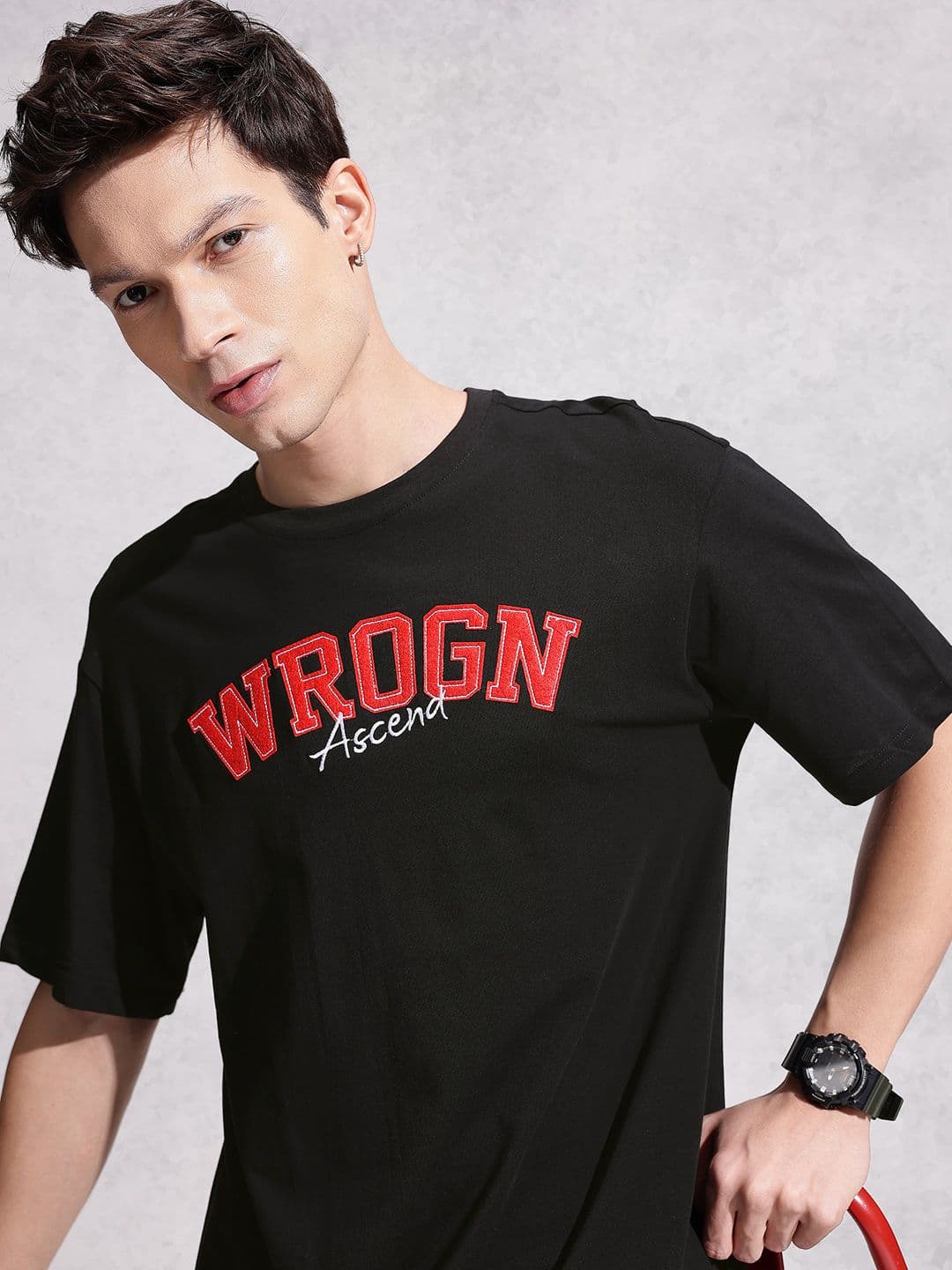 WROGN Brand Logo Applique Drop-Shoulder Sleeves Pure Cotton Oversized T-shirt - view 1