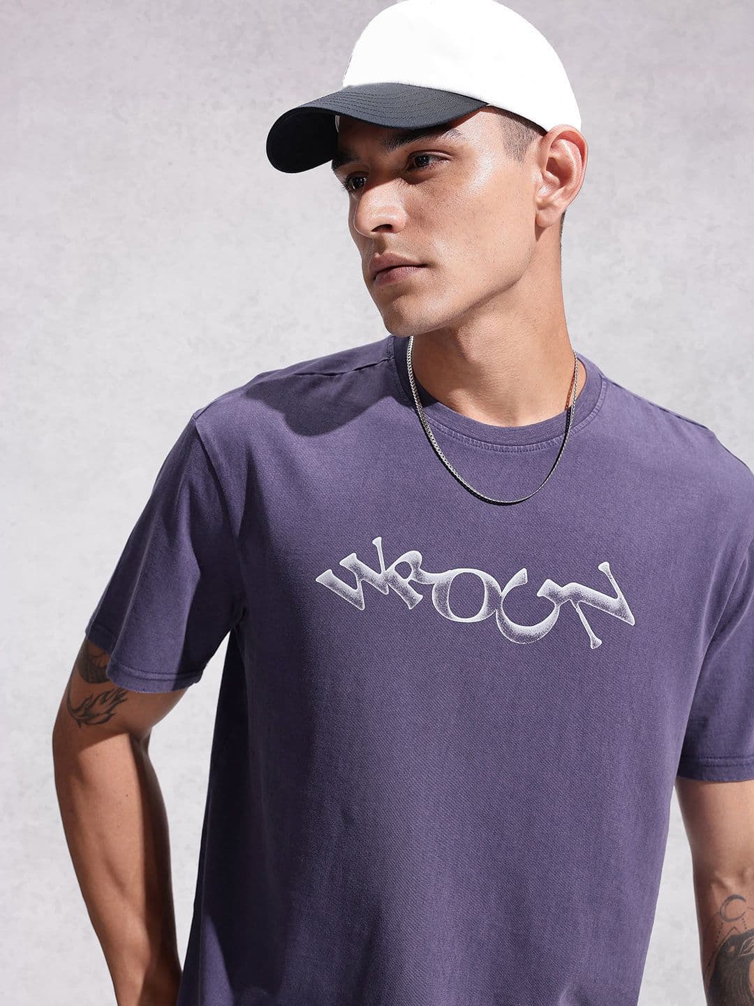 WROGN Brand Logo Printed Drop-Shoulder Sleeves Pure Cotton Oversized T-shirt - view 1