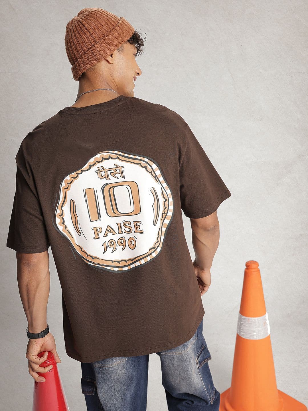 WROGN Pure Cotton Typography Printed Drop-Shoulder Sleeves Oversized T-shirt - view 1