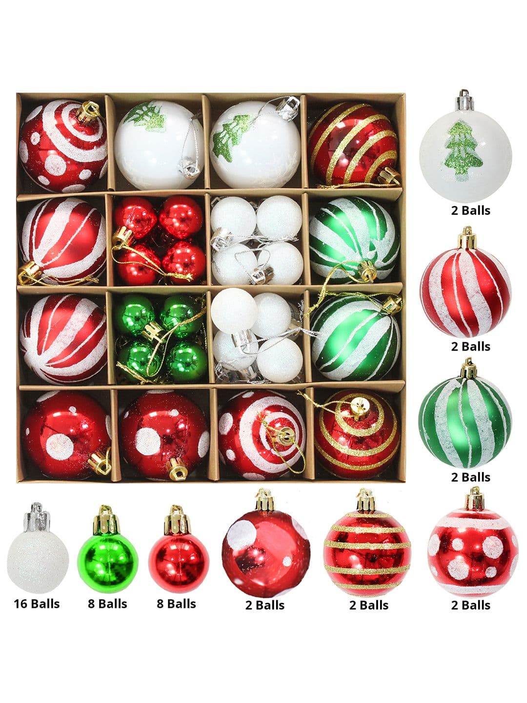 TIED RIBBONS 44 Pcs Red & White Christmas Tree Hanging Balls - view 1