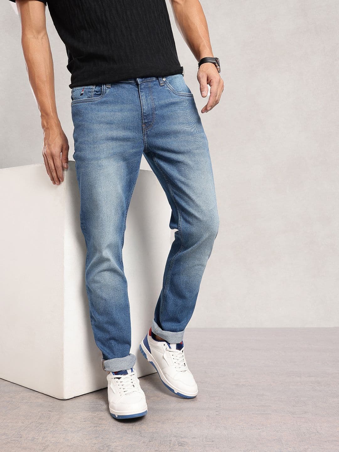 Nautica Men Slim Fit Mid-Rise Light Fade Stretchable Jeans - view 1