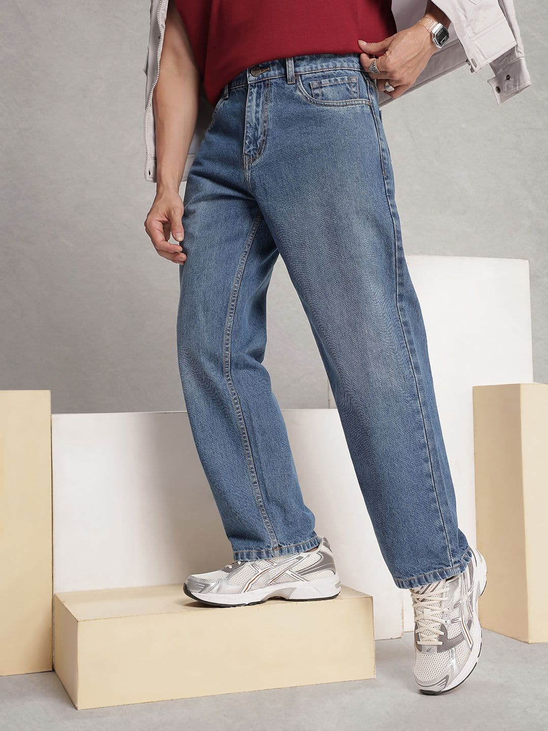 WROGN Men Pure Cotton Loose Fit Light Fade Jeans - view 1