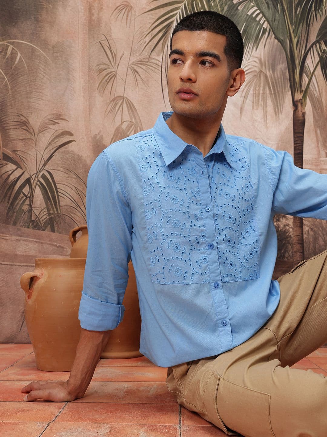 Sangria Schiffli Embroidered Casual Shirt - view 1