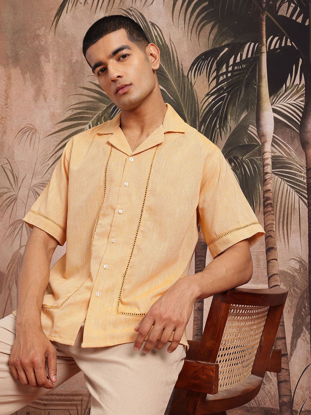 Sangria Self Design Cuban Collar Shirt - view 1