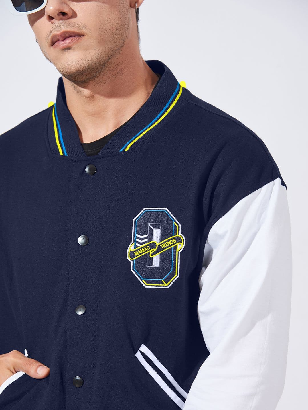 Maniac Men Colourblocked Patchwork Cotton Bomber Jacket - view 1