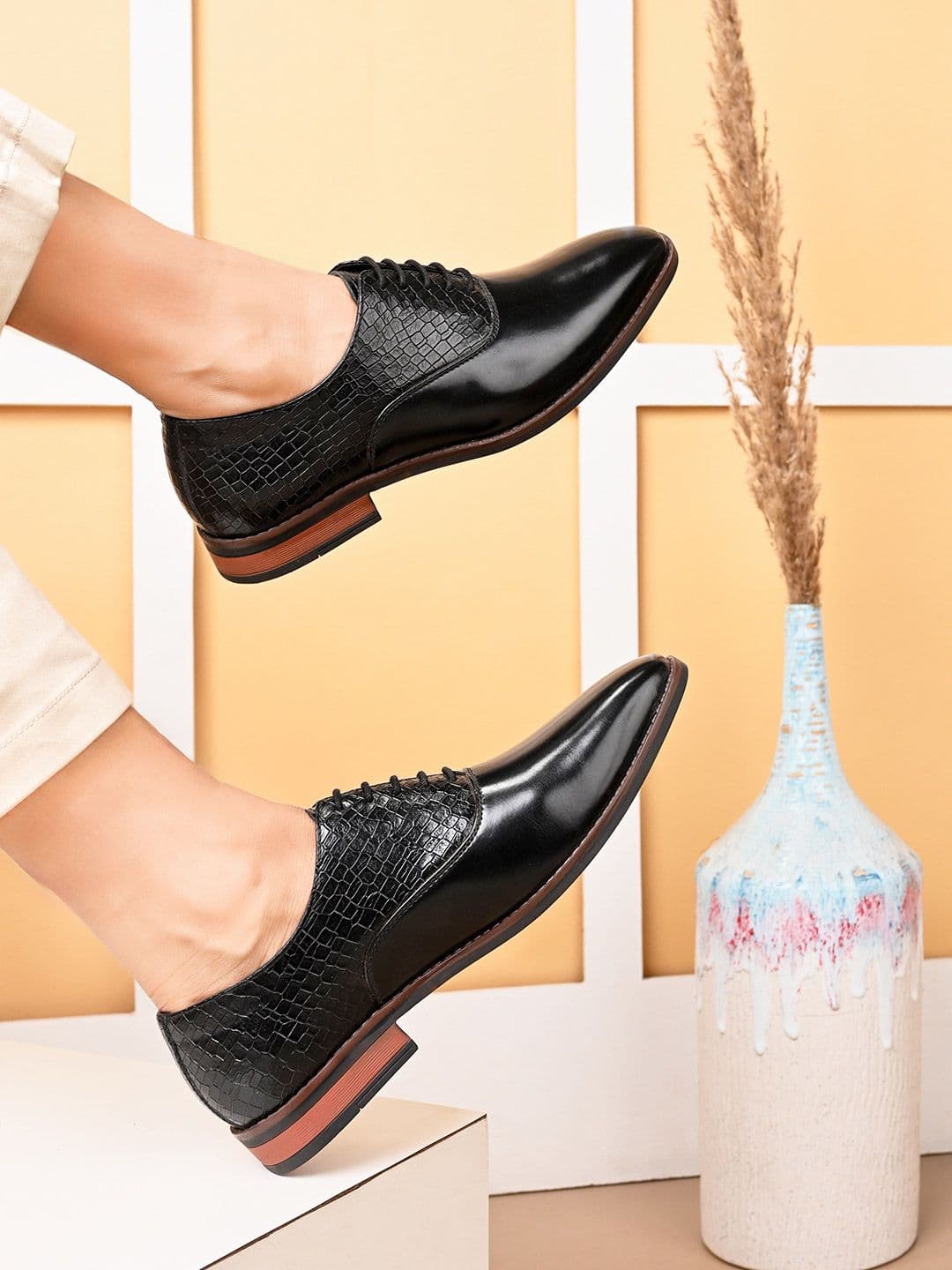House of Pataudi Men Textured Oxfords Formal Shoes - view 1