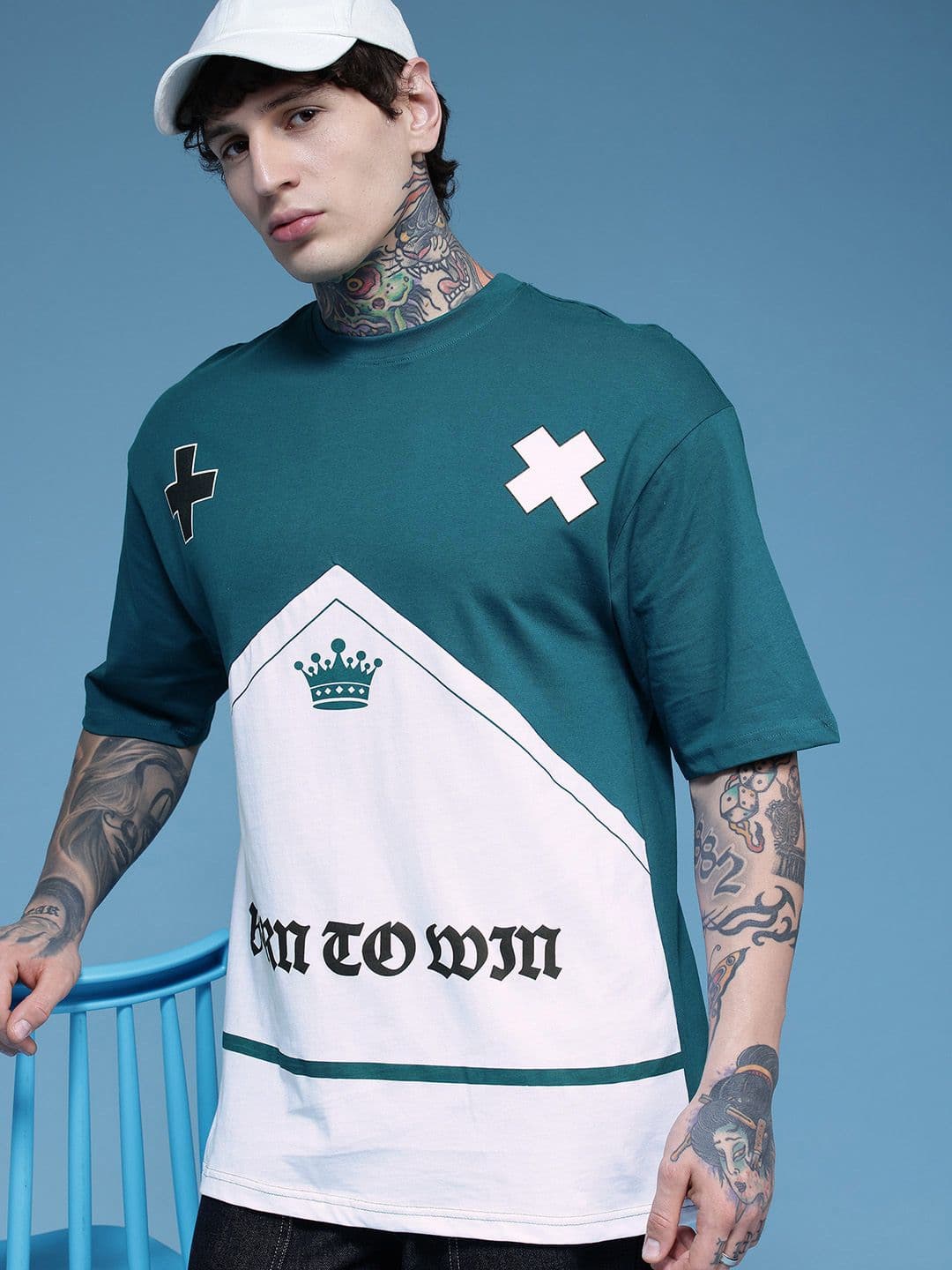 HERE&NOW Printed Drop-Shoulder Sleeves Pure Cotton Oversized T-shirt - view 1