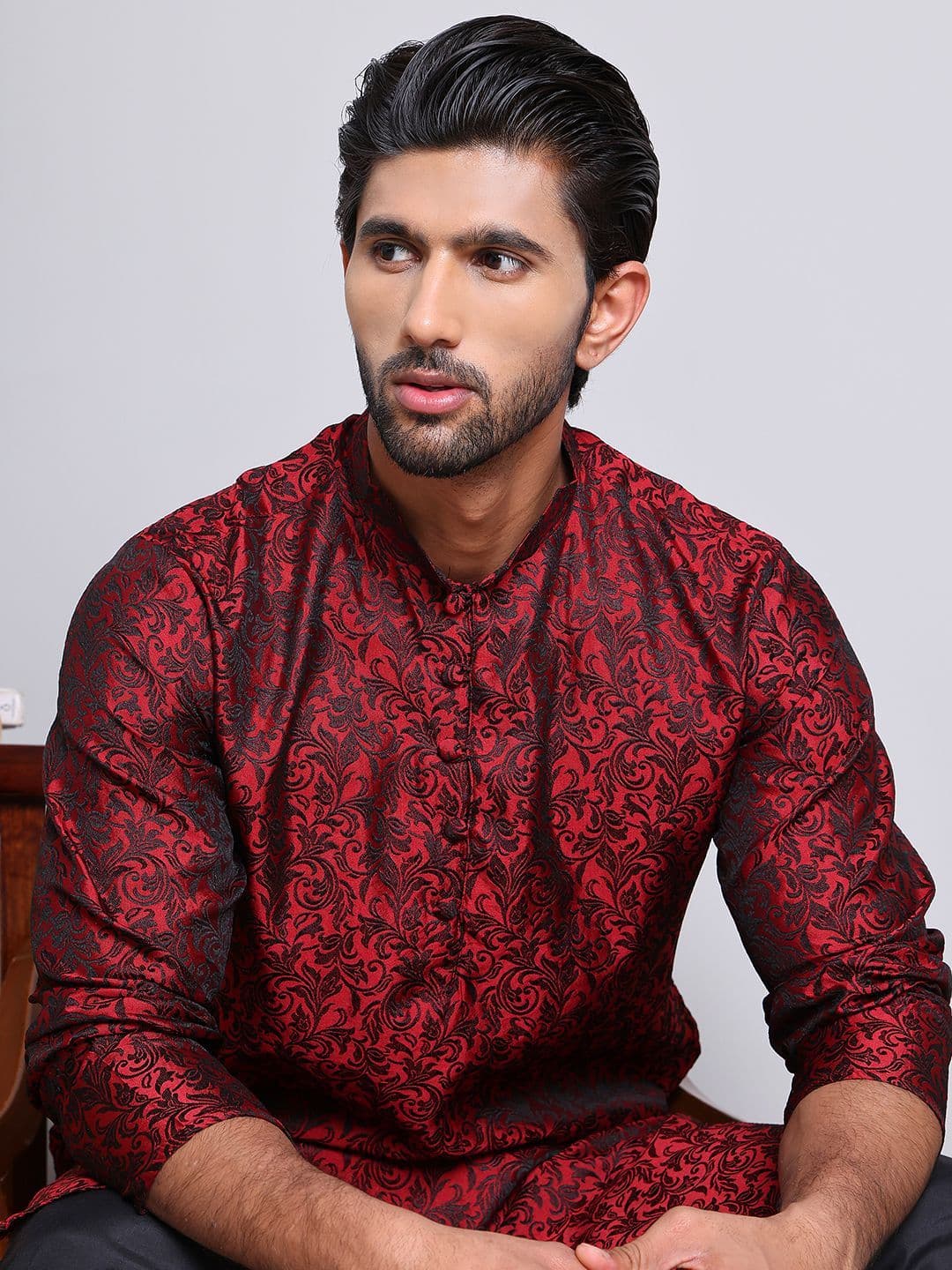 Jompers Floral Woven Design Regular Straight Jacquard Silk Kurta - view 1